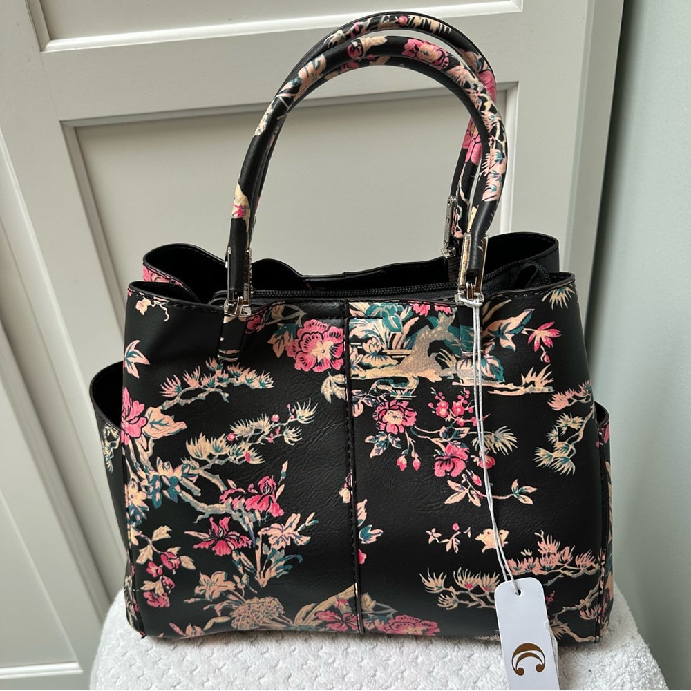 Black Women's Bag Pink Flowers